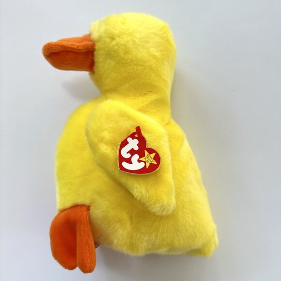 Quackers Duck Yellow Body Orange Beak Feet 1998 10" Vintage TY Beanie Buddy - Picture 5 of 11